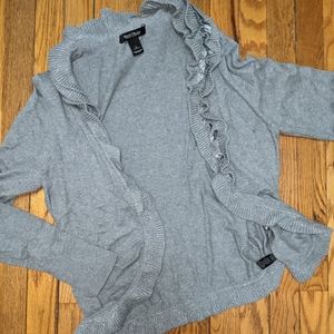 White House Black Market gray ruffle cardigan sz L